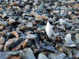 Stack of broken stones.Big pile of broken Rocks and Boulders.Pile stack of huge natural granite stone.Stack of Crushed Stones in quarry. Colorful pebble. photo