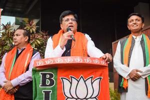 New Delhi, India - November 27 2022 - Piyush Goyal Cabinet Minister and core member of Bharatiya Janata Party - BJP during a rally in support of BJP photo