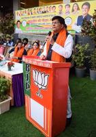 New Delhi, India - November 27 2022 - Piyush Goyal Cabinet Minister and core member of Bharatiya Janata Party - BJP during a rally in support of BJP photo