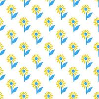 Seamless pattern with stylized illustration sunflower in cutting style blue and yellow color on white background vector