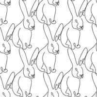 Seamless pattern with rabbits illustration in line art style on white vector