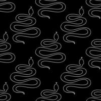 Seamless pattern with snakes illustration in line art style white color on black vector