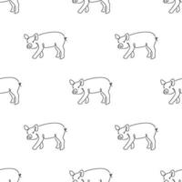 Seamless pattern with pigs illustration in line art style on white background vector