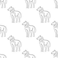 Seamless pattern with horses illustration in line art style on white background vector