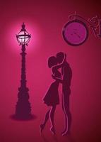 silhouette of a couple in love, a date under the clock, the light of a lantern vector