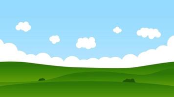 landscape cartoon scene with green field and blue sky vector