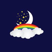 Moonbow, Moon and star with clouds vector illustration clip-art