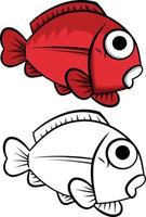 Red Koi fish or clown fish sea animal cartoon vector illustration line clip-art