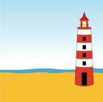 playa escena con faro sencillo estilo ilustración vector