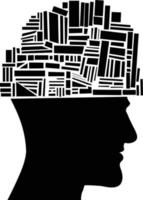 Man with books on head like a hat silhouette vector illustration