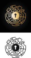 Keyhole inside the maze icon isolated on white background. The concept of solving problems, finding solutions, business, leadership, thinking outside the box, brainstorming vector illustration