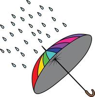 que cae gotas de lluvia y un arco iris de colores sombrilla. líneas y color son usado valores vector ilustración