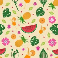 Summer Seamless Pattern With Fruit, Leaf and Cocktail vector