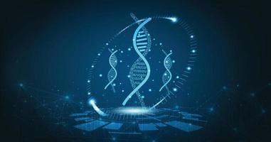 DNA link. Science Technological concept. Polygonal abstract health illustration. Low poly blue vector illustration of a starry sky or Cosmos. Vector image in RGB Color mode.