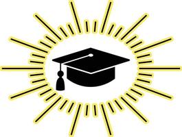 Graduation hat inside sun rays vector illustration clip art logo template