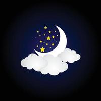 Luna y estrellas y nubes noche cielo antecedentes valores vector ilustración