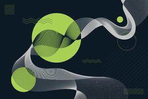 Geometric composition with light green circle and wavy lines on black background design vector