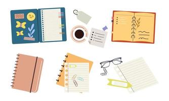 Paper notebooks, notepads, diaries, planners, organizers set vector