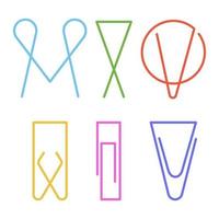 A set of different shapes of multi-colored paper clips. vector