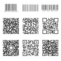 un conjunto de códigos de barras y qr codigos para digital identificación. vector ilustración