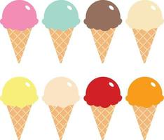 Set of cartoon icons. Ice cream scoops in different colors and waffle cone vector icons illustrations-