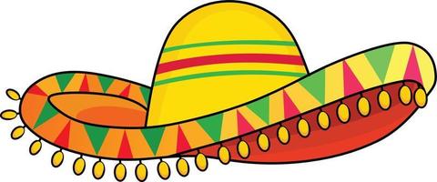 Mexican sombrero hat isolated on white, carnival masquerade festive Cinco de mayo accessories vector illustration