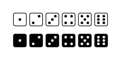 Game dice icons. Set of game dice icons. Dice in a flat and linear design from one to six vector