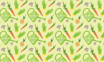 Cute pattern with vegetables and garden tools vector