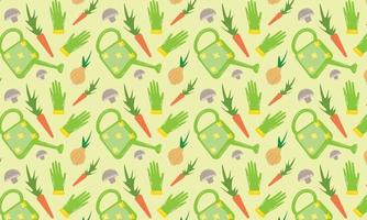 Cute pattern with vegetables and garden tools vector