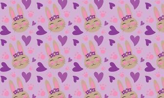 A purple background with a bunny face and a heart pattern. vector