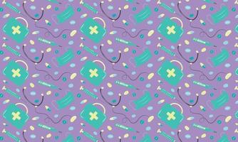 Medical pattern with medical instruments and medicines vector
