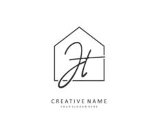 J T JT Initial letter handwriting and  signature logo. A concept handwriting initial logo with template element. vector