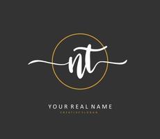 N T NT Initial letter handwriting and  signature logo. A concept handwriting initial logo with template element. vector