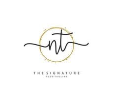 N T NT Initial letter handwriting and  signature logo. A concept handwriting initial logo with template element. vector