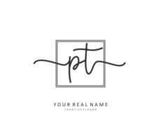 P T PT Initial letter handwriting and  signature logo. A concept handwriting initial logo with template element. vector