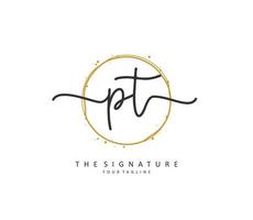 P T PT Initial letter handwriting and  signature logo. A concept handwriting initial logo with template element. vector