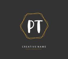 P T PT Initial letter handwriting and  signature logo. A concept handwriting initial logo with template element. vector