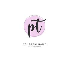 P T PT Initial letter handwriting and  signature logo. A concept handwriting initial logo with template element. vector