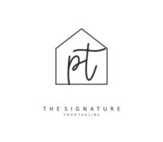 P T PT Initial letter handwriting and  signature logo. A concept handwriting initial logo with template element. vector