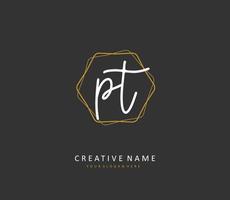 P T PT Initial letter handwriting and  signature logo. A concept handwriting initial logo with template element. vector