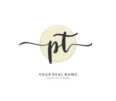 P T PT Initial letter handwriting and  signature logo. A concept handwriting initial logo with template element. vector