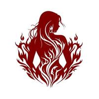 Red fiery woman with a nice figure silhouette. Vector image for tattoo, logo, emblem, embroidery, laser cutting, sublimation.