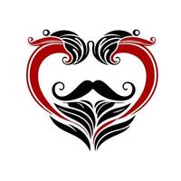 Men's beard and mustache in the shape of a heart. Design element for emblem, mascot, sign, poster, card, logo, banner, embroidery, sublimation. vector