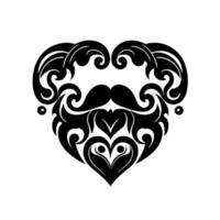 Vintage, baroque mustache and beard in heart shape. Vector illustration for barbershop, men's hairstyle salon.