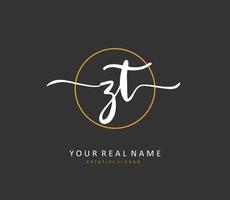 Z T ZT Initial letter handwriting and  signature logo. A concept handwriting initial logo with template element. vector