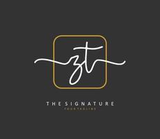 Z T ZT Initial letter handwriting and  signature logo. A concept handwriting initial logo with template element. vector