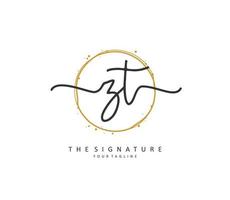 Z T ZT Initial letter handwriting and  signature logo. A concept handwriting initial logo with template element. vector