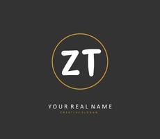 Z T ZT Initial letter handwriting and  signature logo. A concept handwriting initial logo with template element. vector