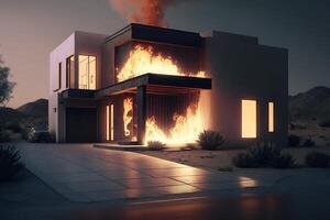 House or fire and Burning down, Home insurance concept. photo