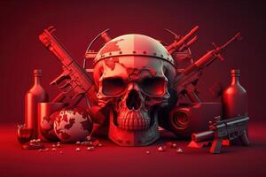 Anti terrorism day, Stop the war background with terrorist skull. Created photo